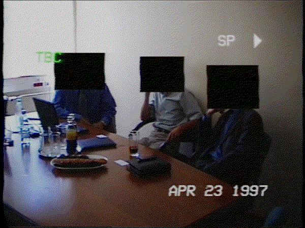 Concept image for OSTRO by Totteri Studios, three people with censored faces sitting in a room.